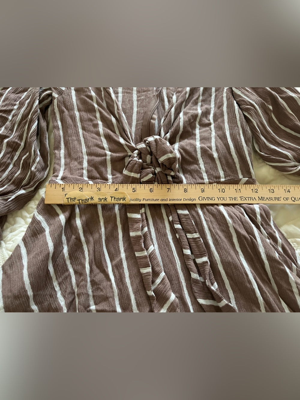 Taupe Striped Tie-Front Mini Dress - Picture 2 of 10